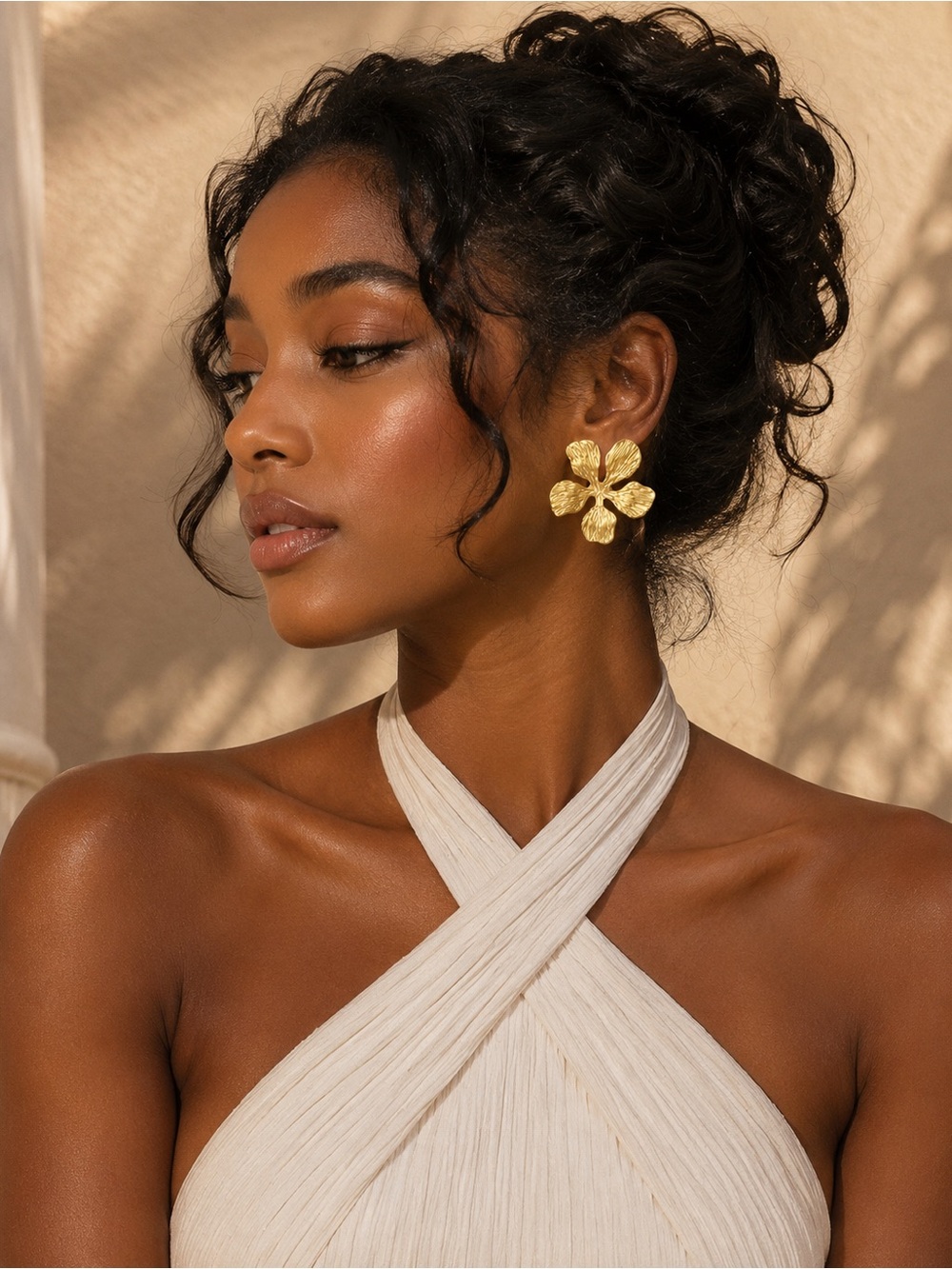 Stainless Steel Gold Floral Statement Earrings - Elegant Women’s Jewelry